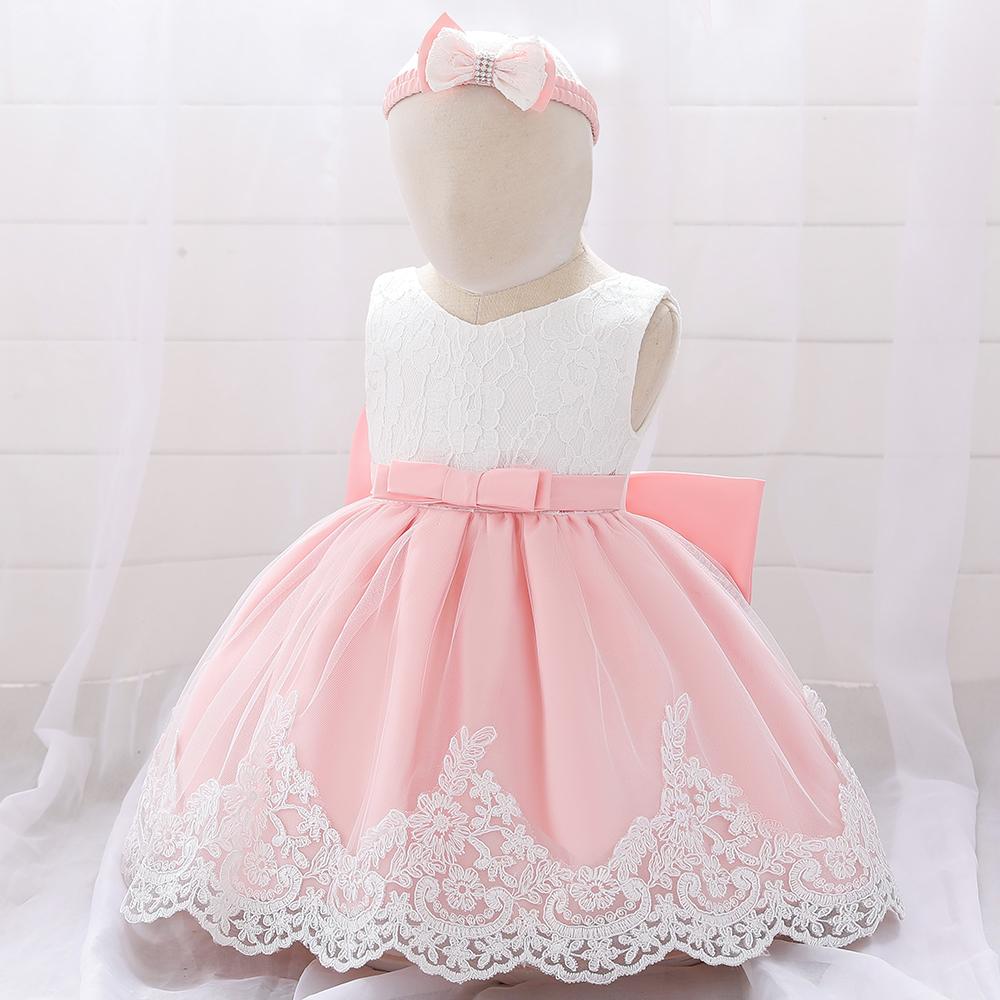 Baby Girl Princess Bow Lace Dress With Hair Band