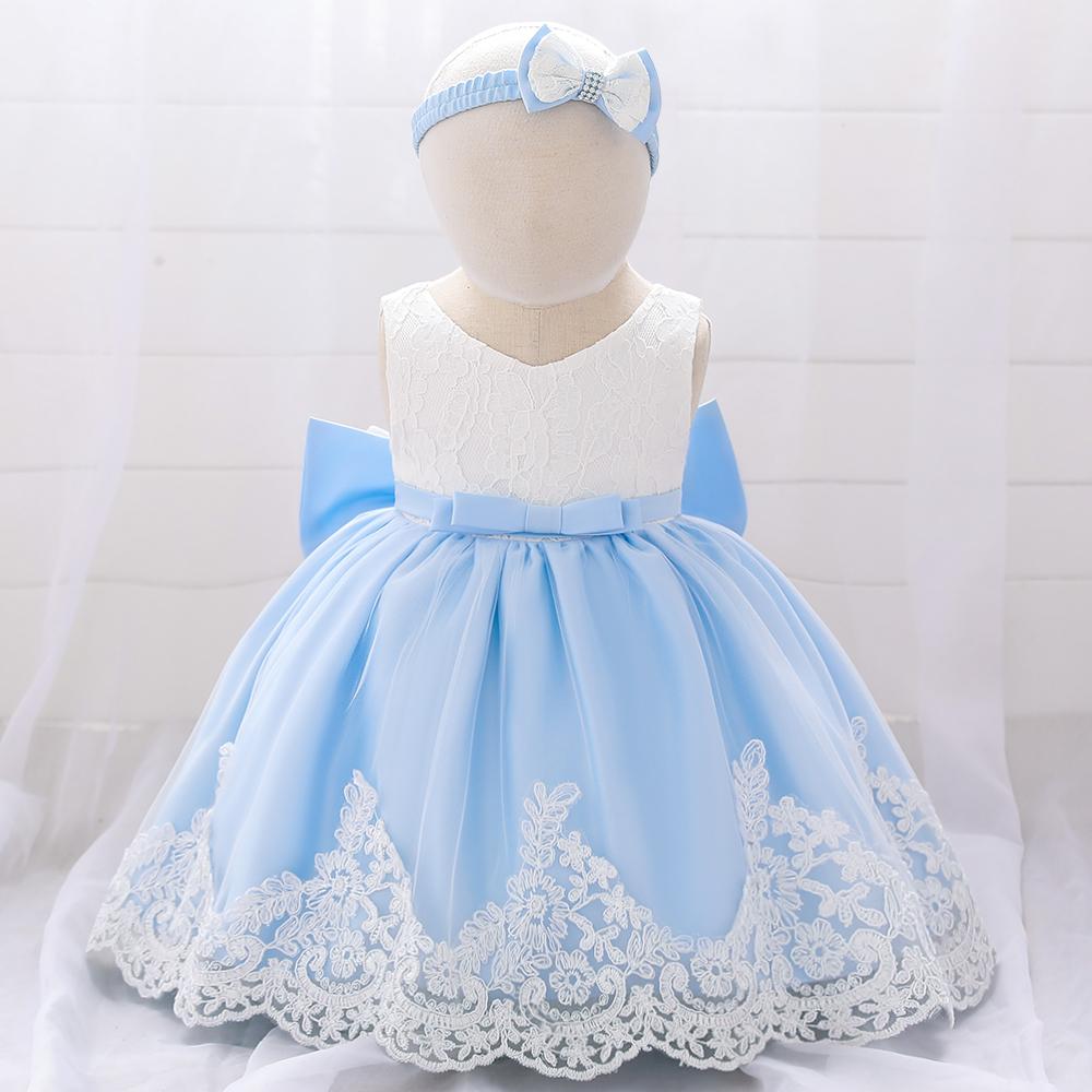 Baby Girl Princess Bow Lace Dress With Hair Band