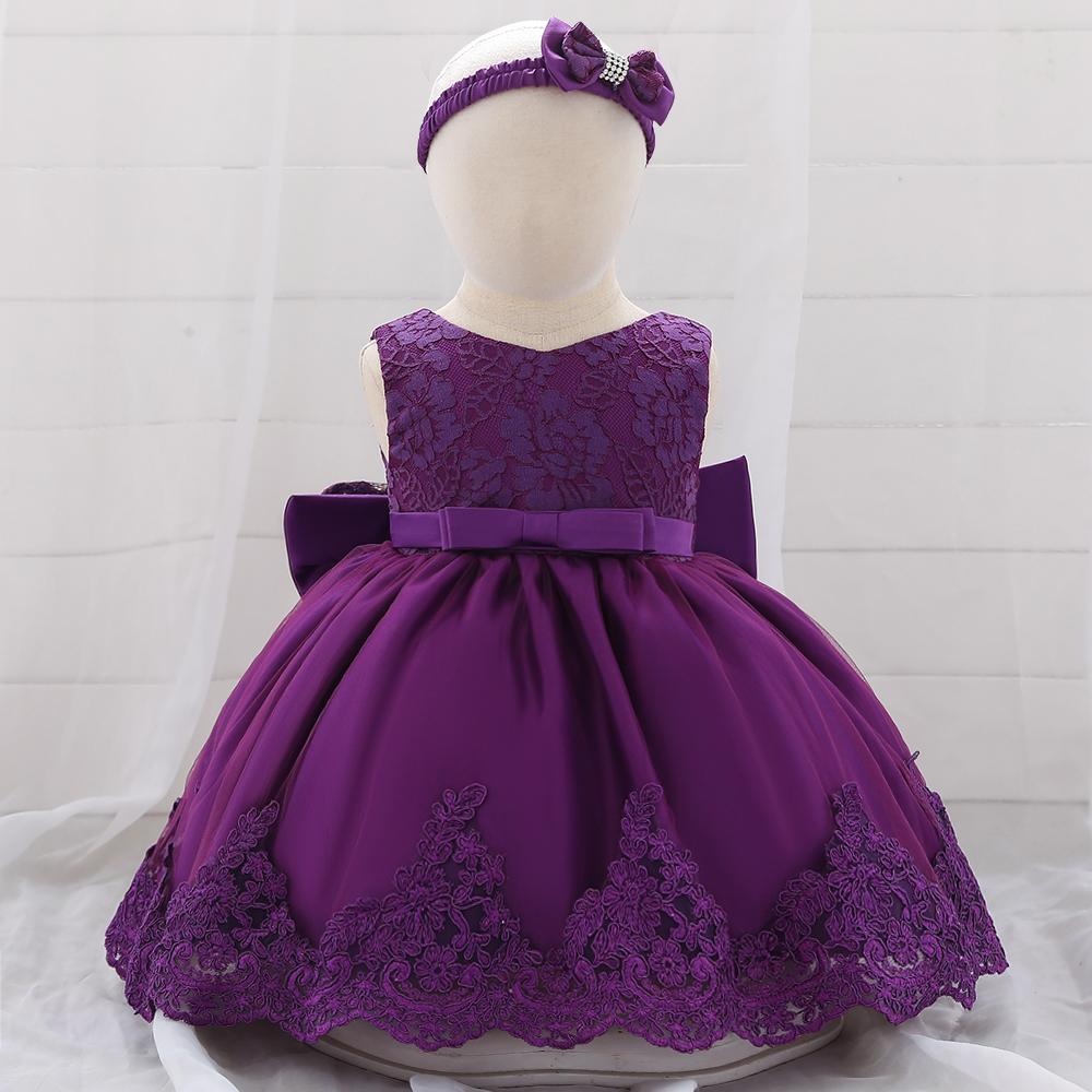 Baby Girl Princess Bow Lace Dress With Hair Band