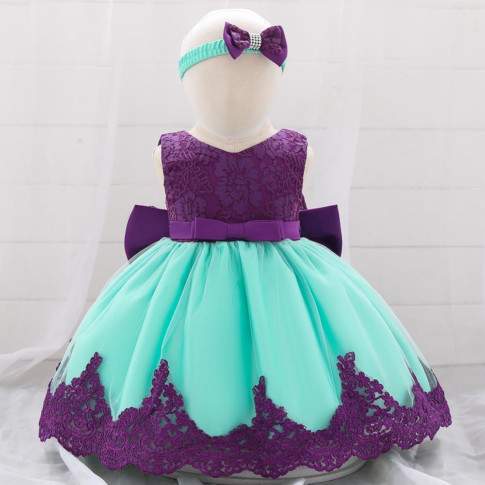 Baby Girl Princess Bow Lace Dress With Hair Band