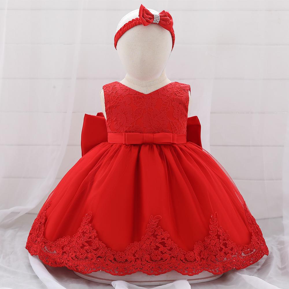 Baby Girl Princess Bow Lace Dress With Hair Band