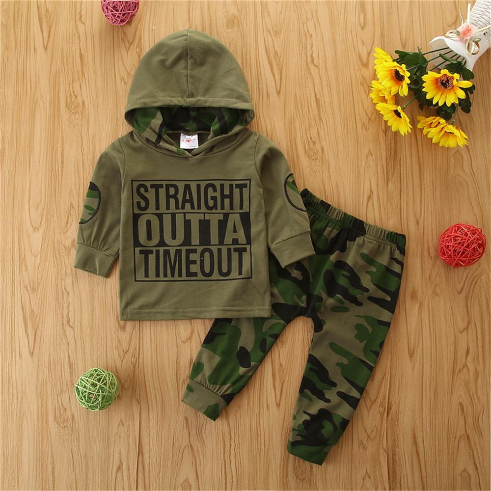 Baby Boy Letter Hooded Top & Camo Pants Baby Wholesale Clothing