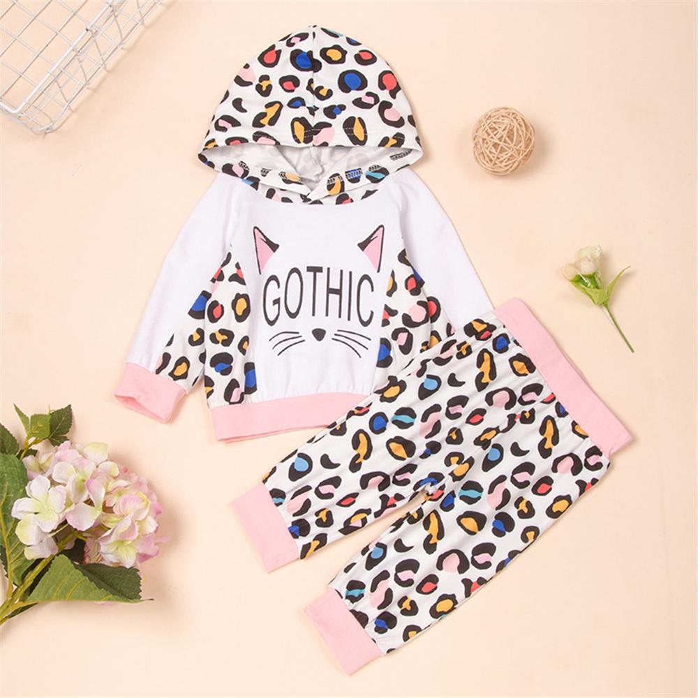 Baby Girl Letter Leopard Hooded Long Sleeve Top & Pants Baby Wholesale