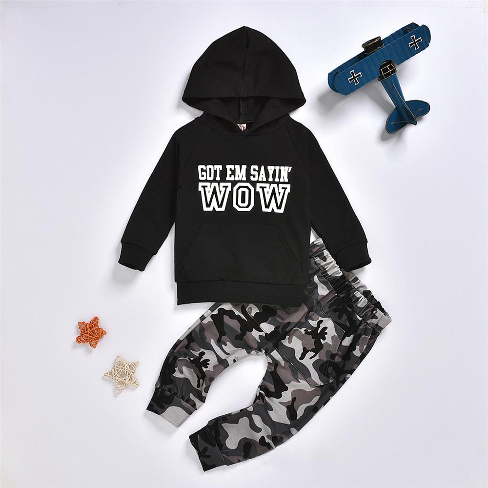 Baby Boys Letter Print Hooded Top & Camo Pants Boys Casual Suits