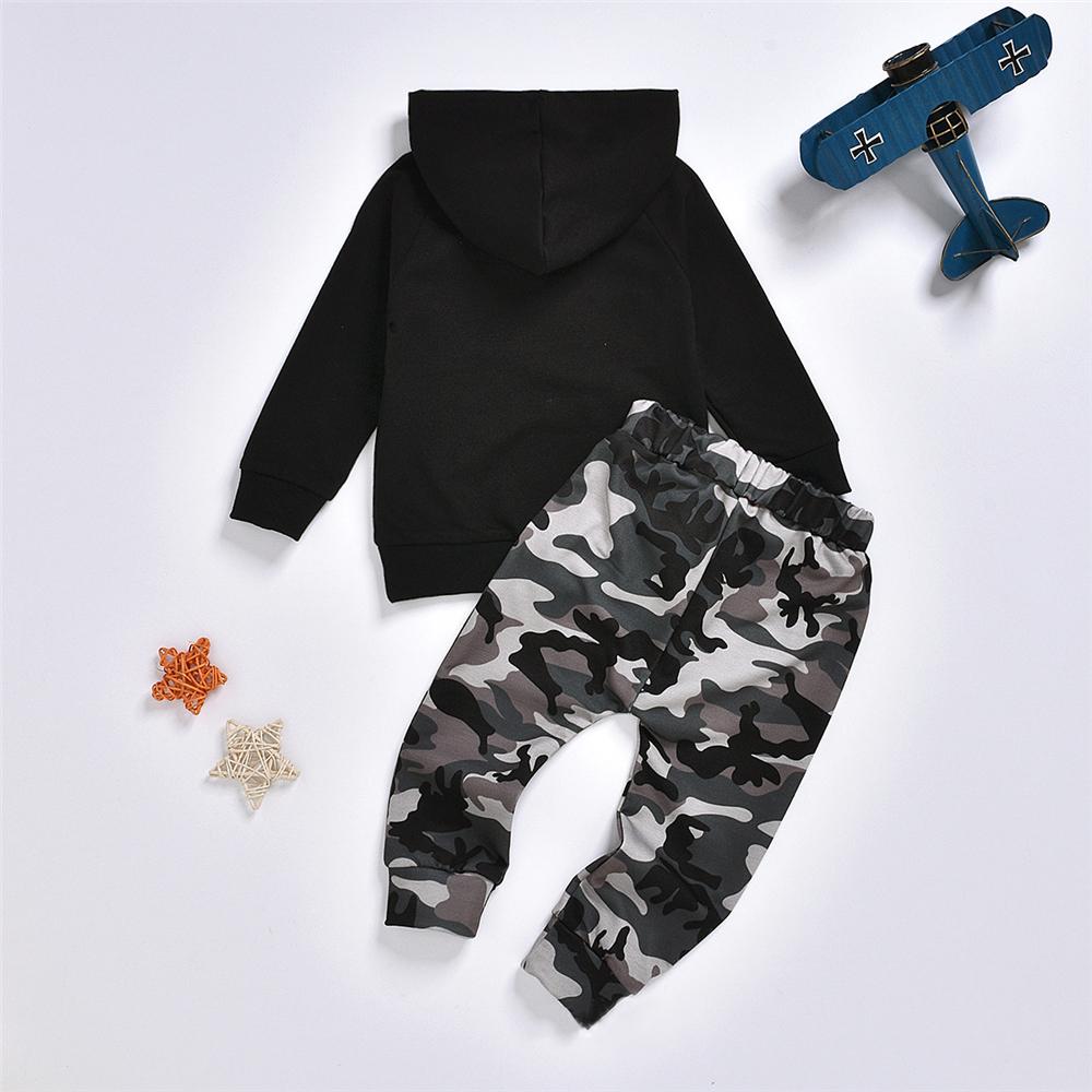 Baby Boys Letter Print Hooded Top & Camo Pants Boys Casual Suits