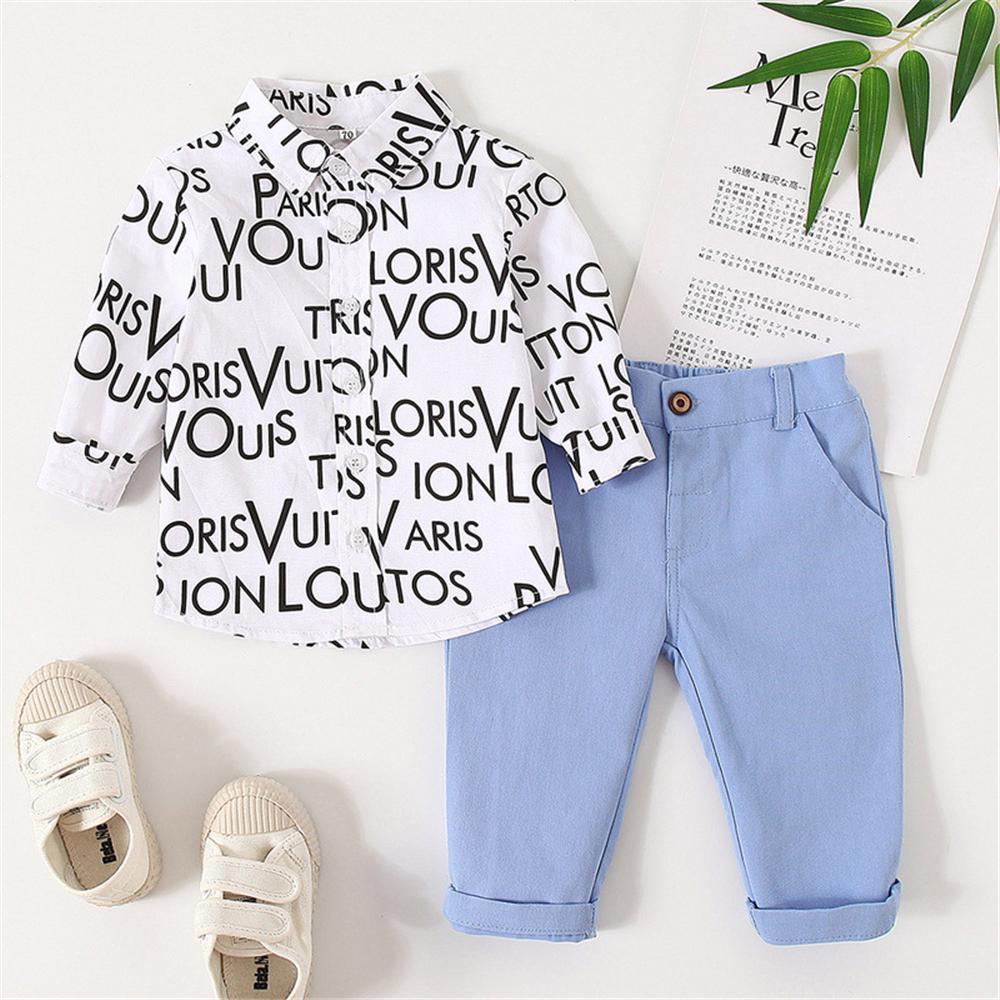 Baby Boys Letter Printed Lapel Long Sleeve Shirt & Pants Baby Wholesale