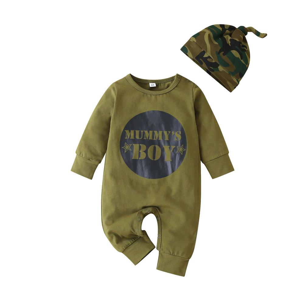 Baby Boys Letter Printed Long-sleeve Rompers & Hat