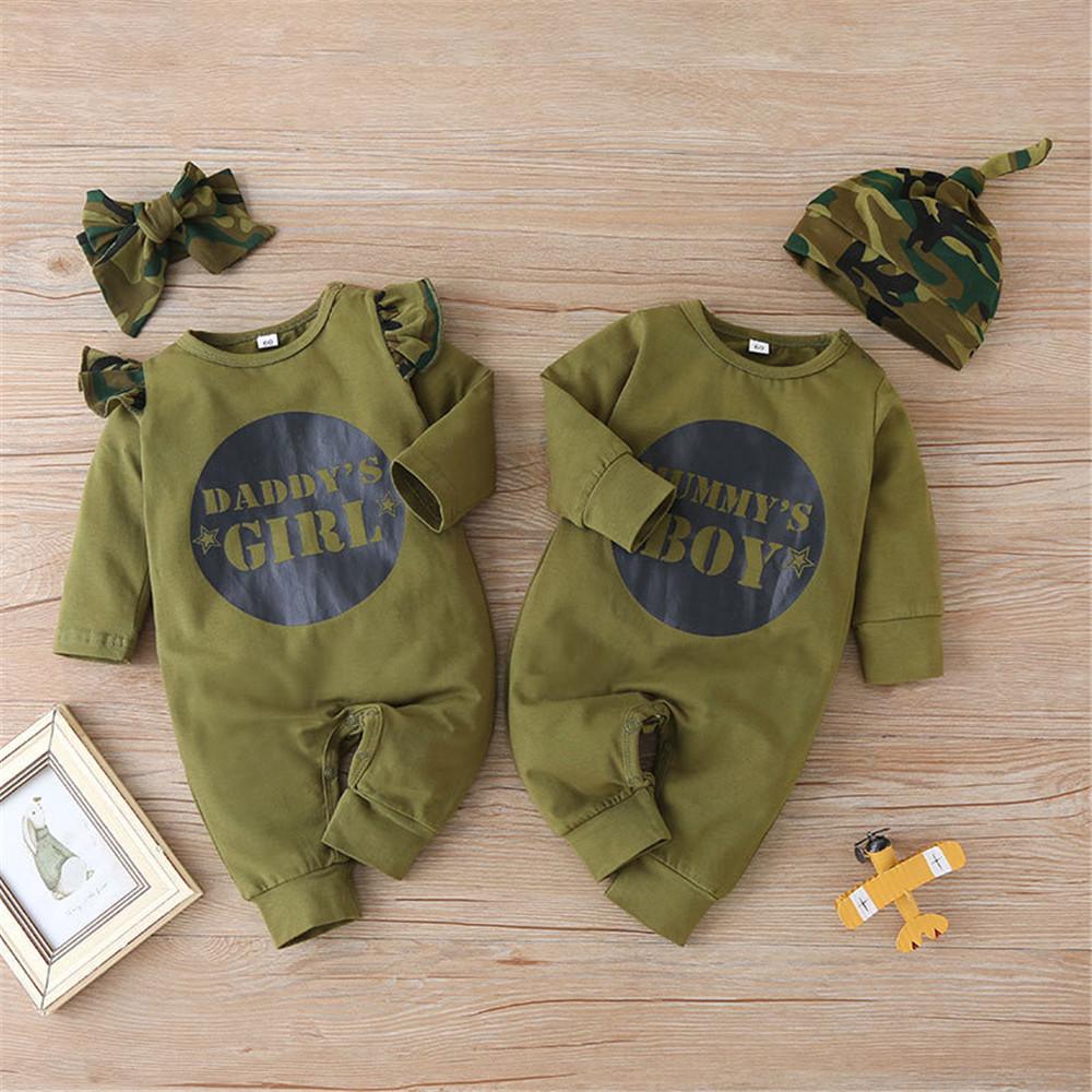 Baby Boys Letter Printed Long-sleeve Rompers & Hat