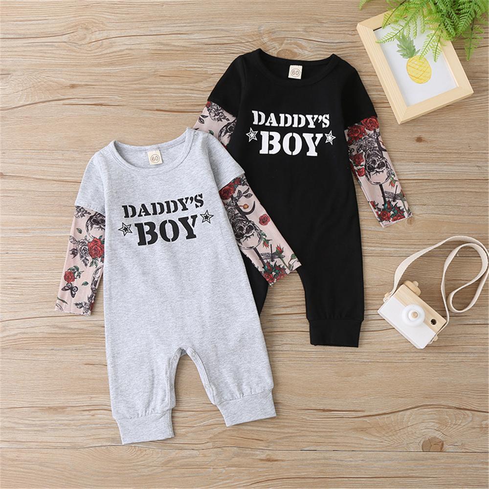 Baby Boys Letter Printed Long Sleeve Romper Cheap Cheap Bulk Baby Clothes