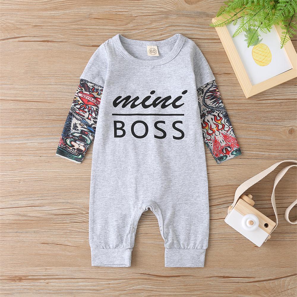 Baby Boys Letter Printed Long Sleeve Romper Cheap Cheap Bulk Baby Clothes