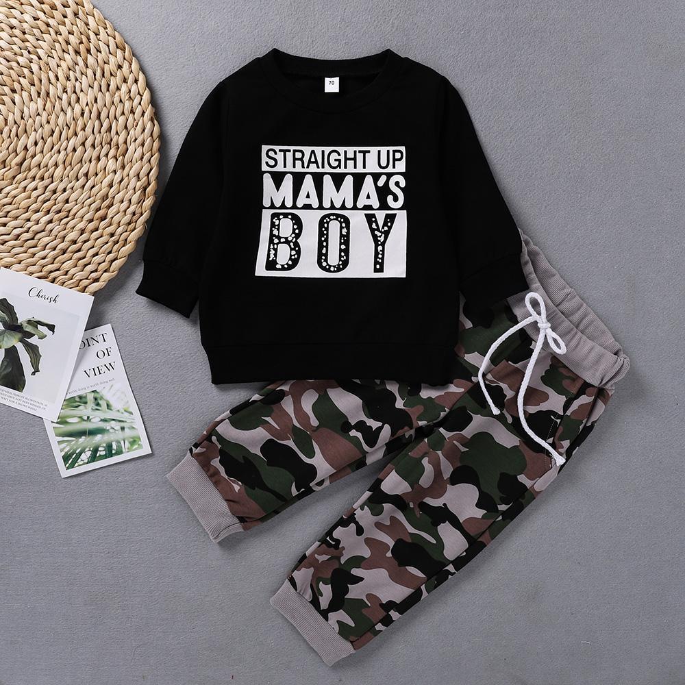 Baby Boys Letter Printed Long Sleeve Top & Camo Pants Boys Wholesale