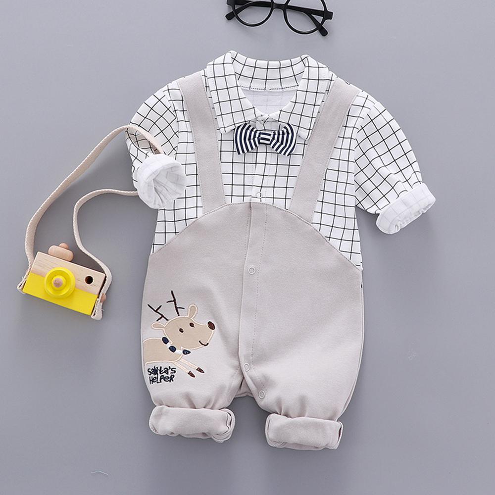 Baby Boys Little Gentleman Plaid Animal Printed Rompers