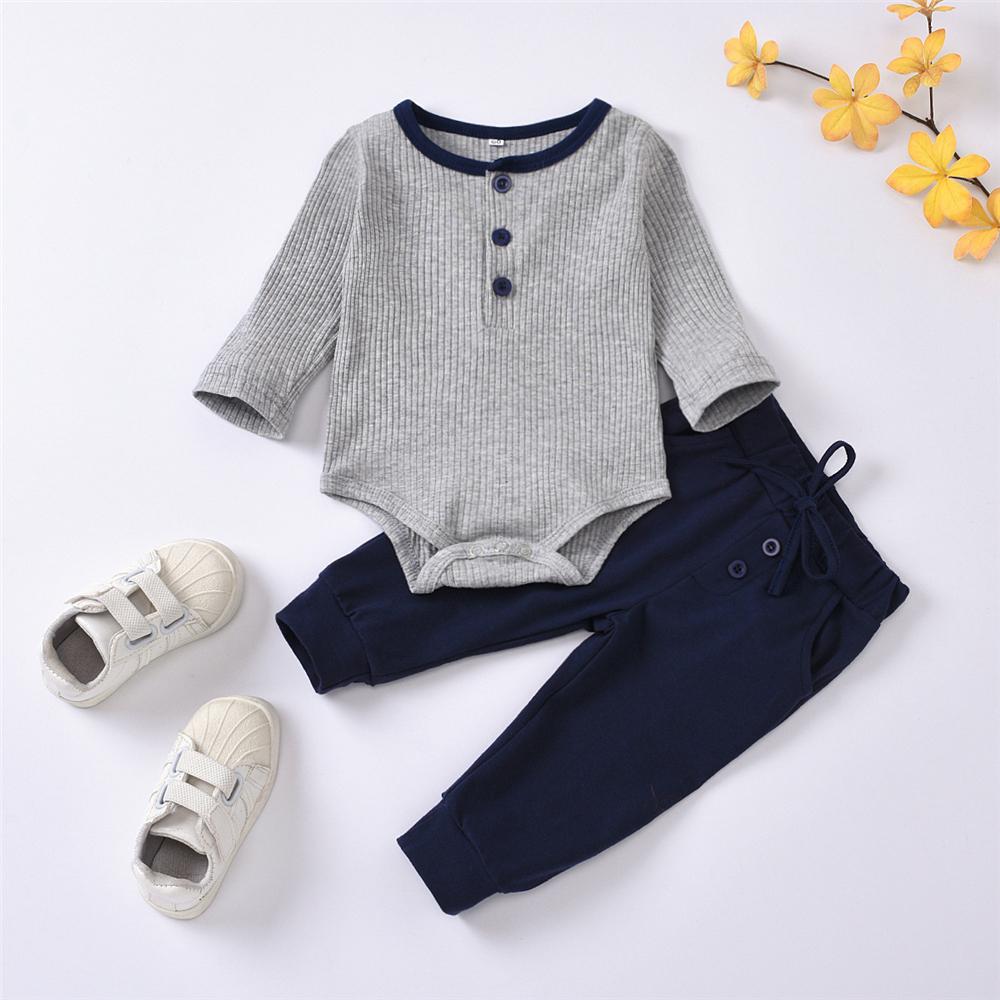 Baby Boys Long Sleeve Casual Solid Romper & Pants Wholesale Clothing Baby