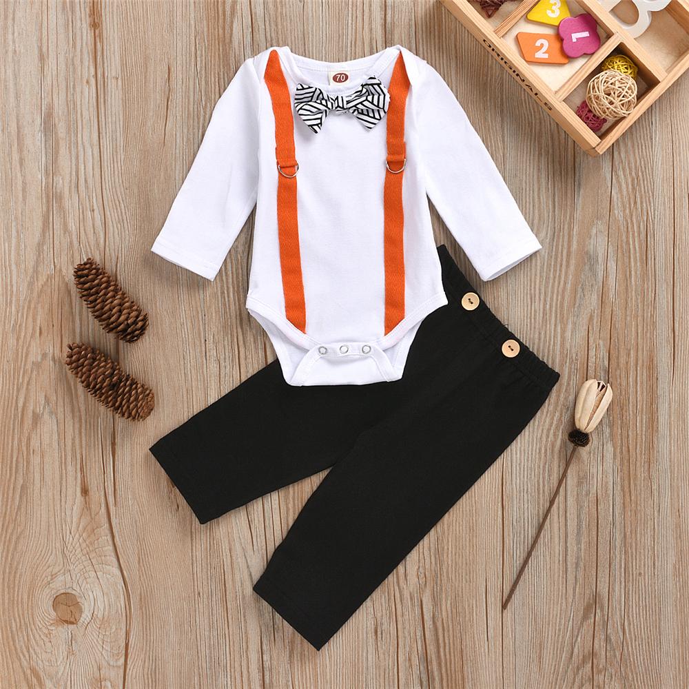 Baby Boys Long Sleeve Tie Romper & Pants Wholesale Baby Cloths