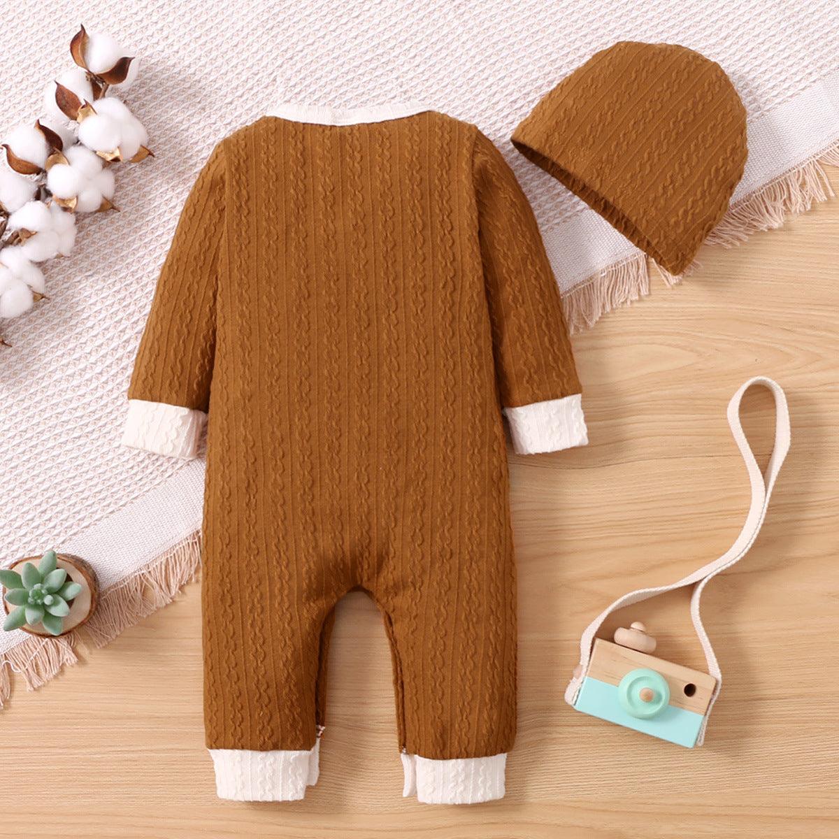 Baby Boys Girls Solid Letter Embroidered Long Sleeve Jumpsuit