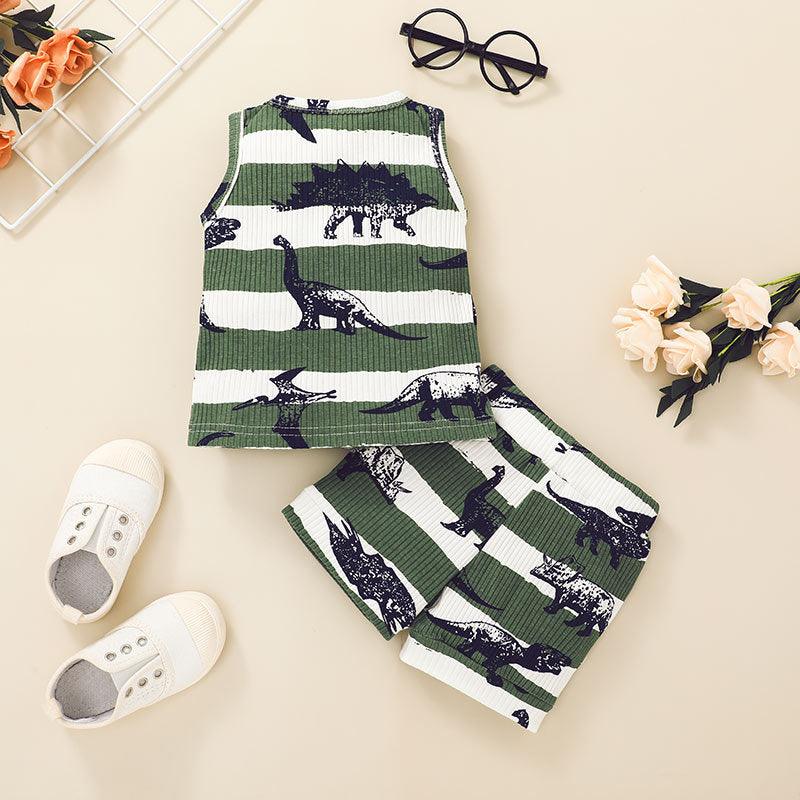 9M-4Y Toddler Boys Sets Ribbed Dinosaur Tank Top And Shorts Wholesale Toddler Boy Clothes