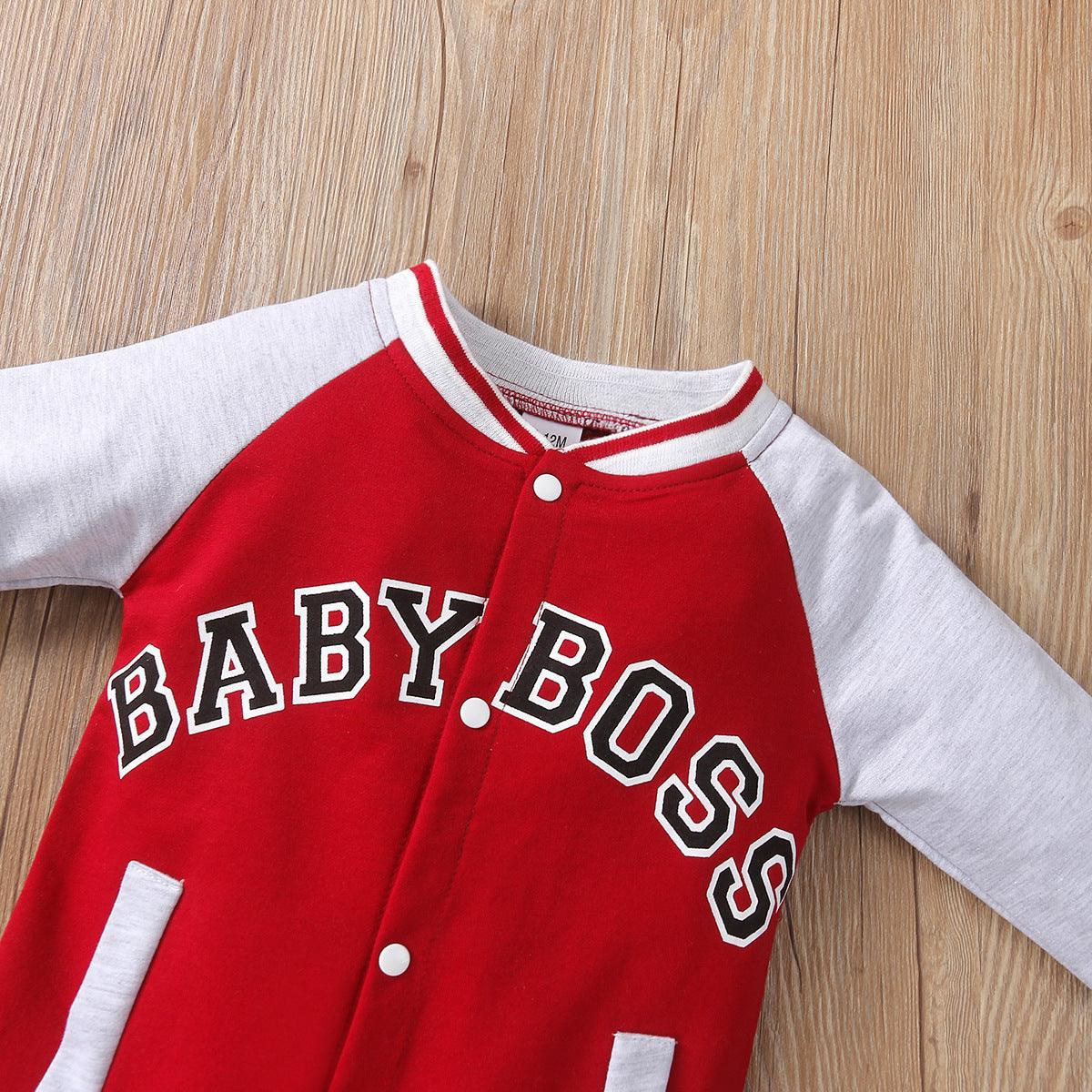 Baby Boys Long Sleeve Lettered Printed Bomber Jumpsuit