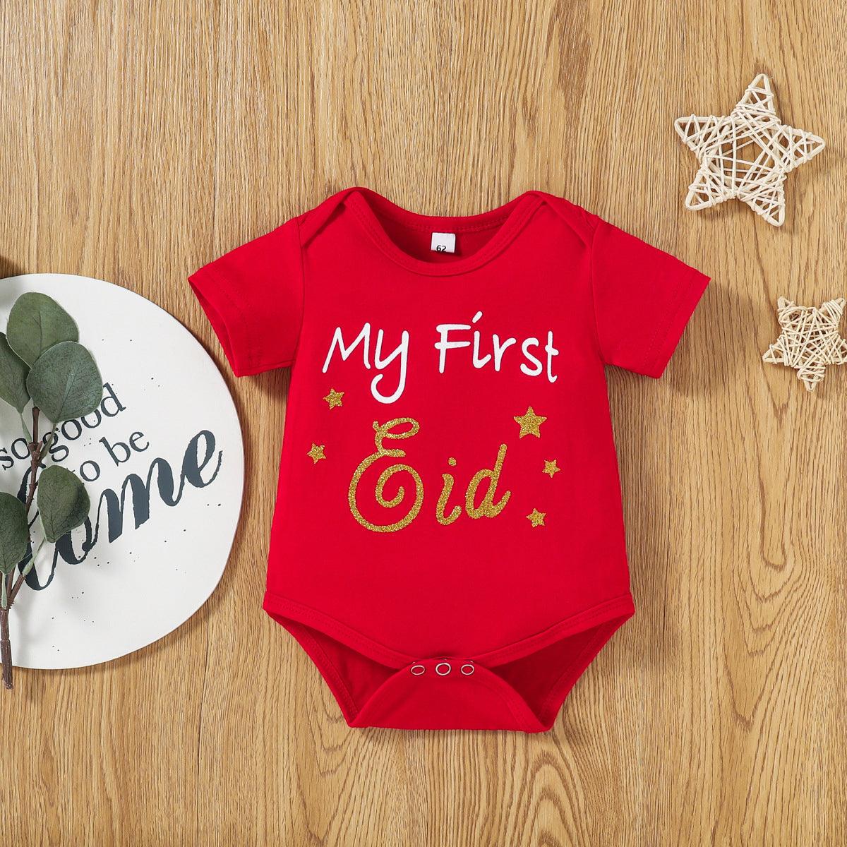 Baby Boys Girls Short Sleeve Lettered Jumpsuit