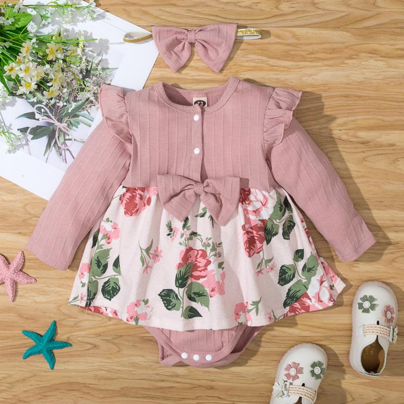 Baby Girls Cotton Floral Print Pink Long Sleeve Jumpsuit