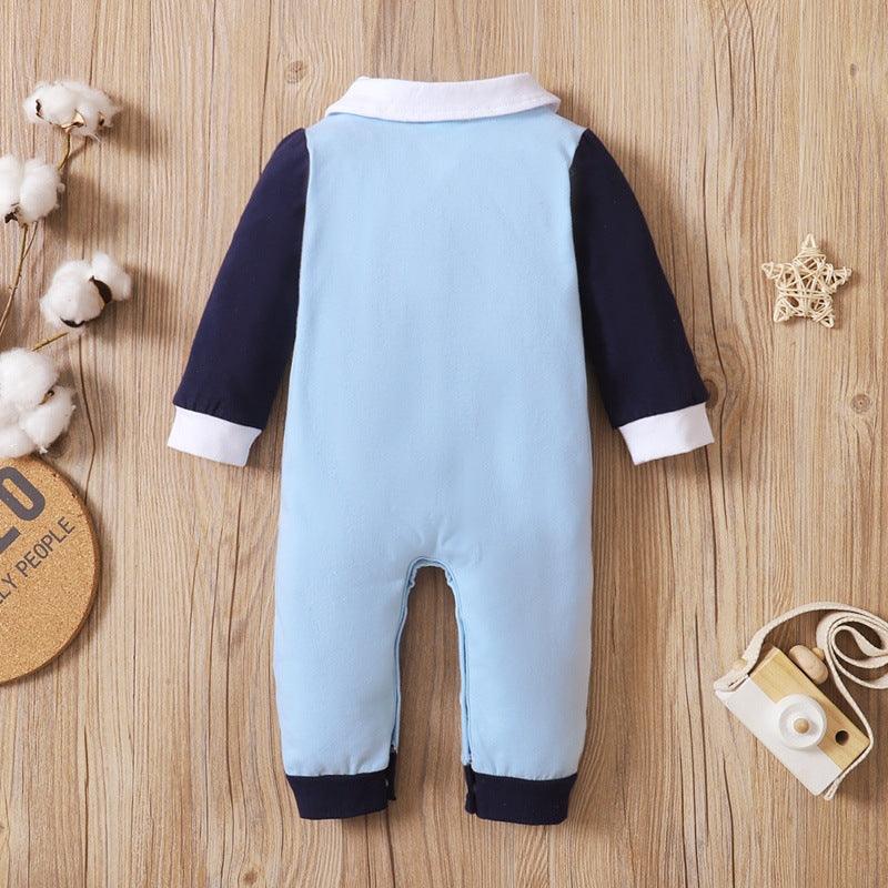 Baby Boys Mini BOSS Lettered Long Sleeve Patchwork Jumpsuit