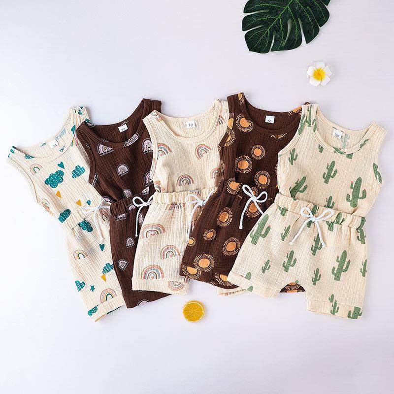 6months-3years Baby Toddler Boys And Girls Sets Two-Piece Set Plant Flower Trendy Baby Clothes Wholesale