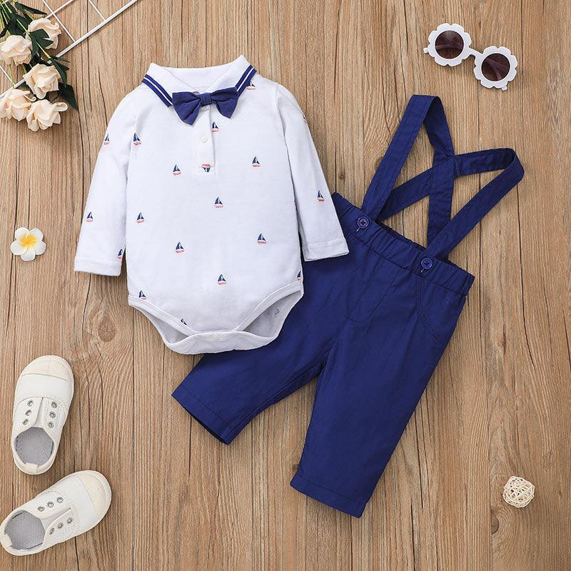 Baby  Boys Cartoon Lapel Gentleman Suspender One-piece Suit