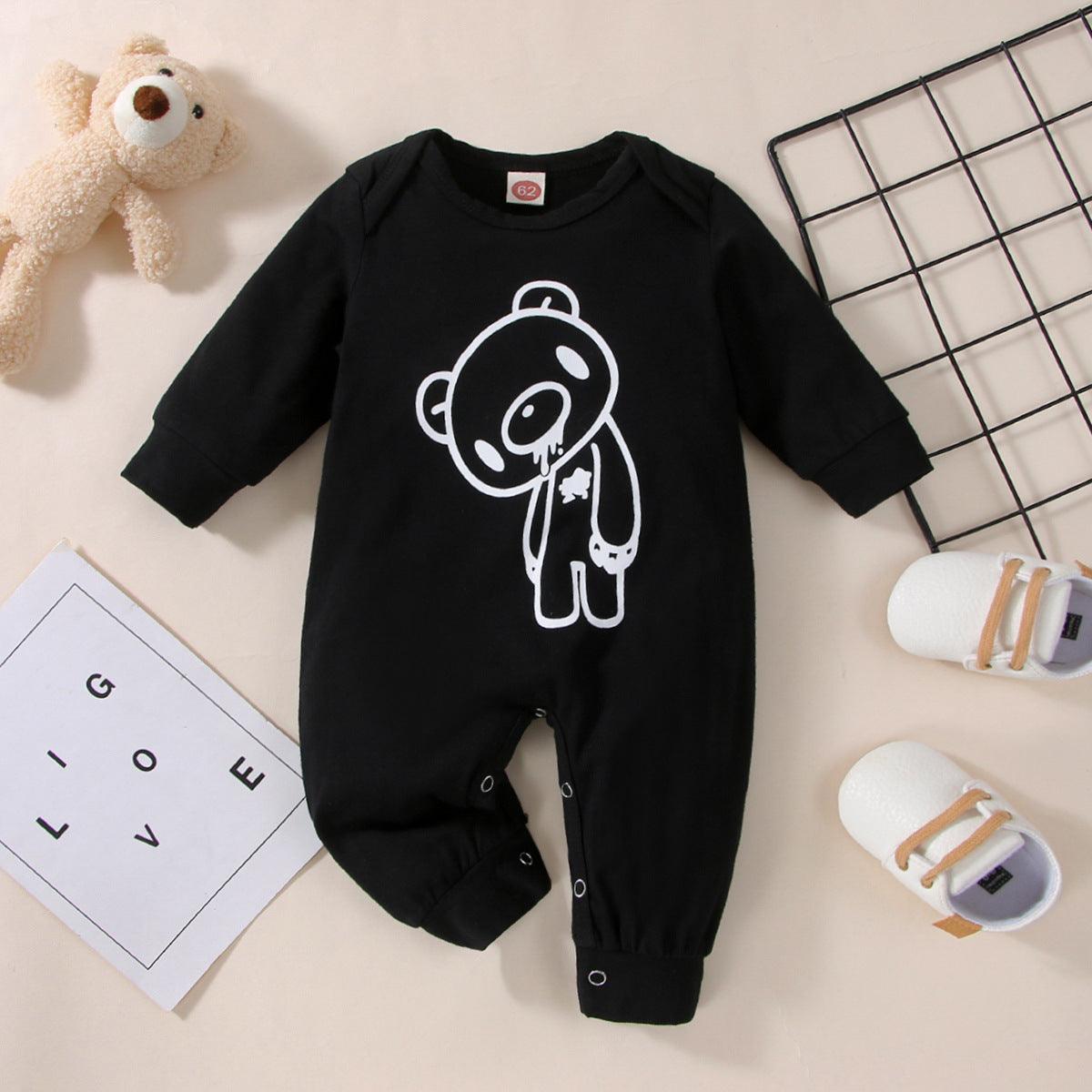 Baby Boys Girls Solid Color Cartoon Bear Print Jumpsuit