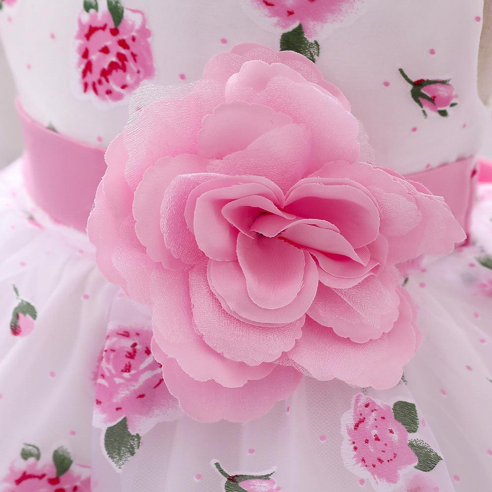 Baby Girls Flower-printed Pompous Gauze Princess Dress