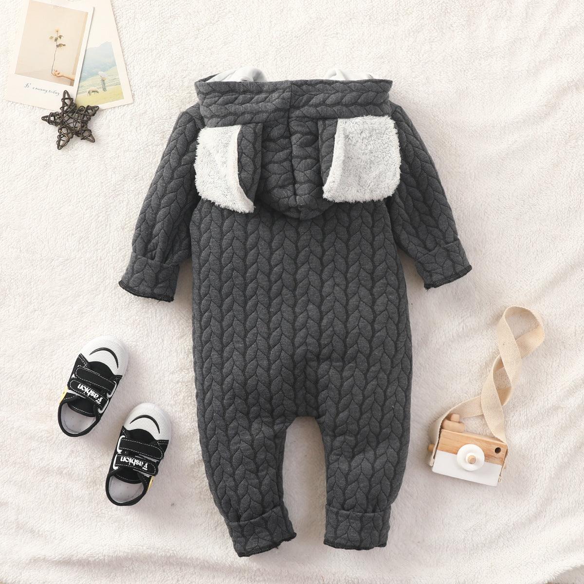 Baby Boys Girls Solid Color Lovely Ears Long Sleeve Hooded Jumpsuit