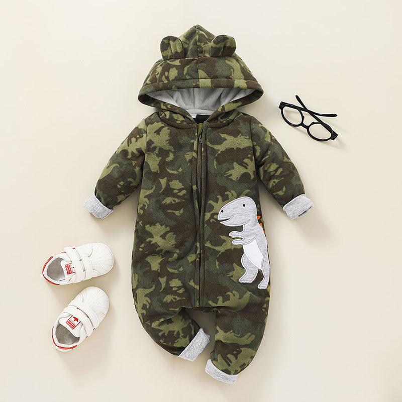 Baby Boys Hooded Long Sleeve Camouflage Fleece Jumpsuit