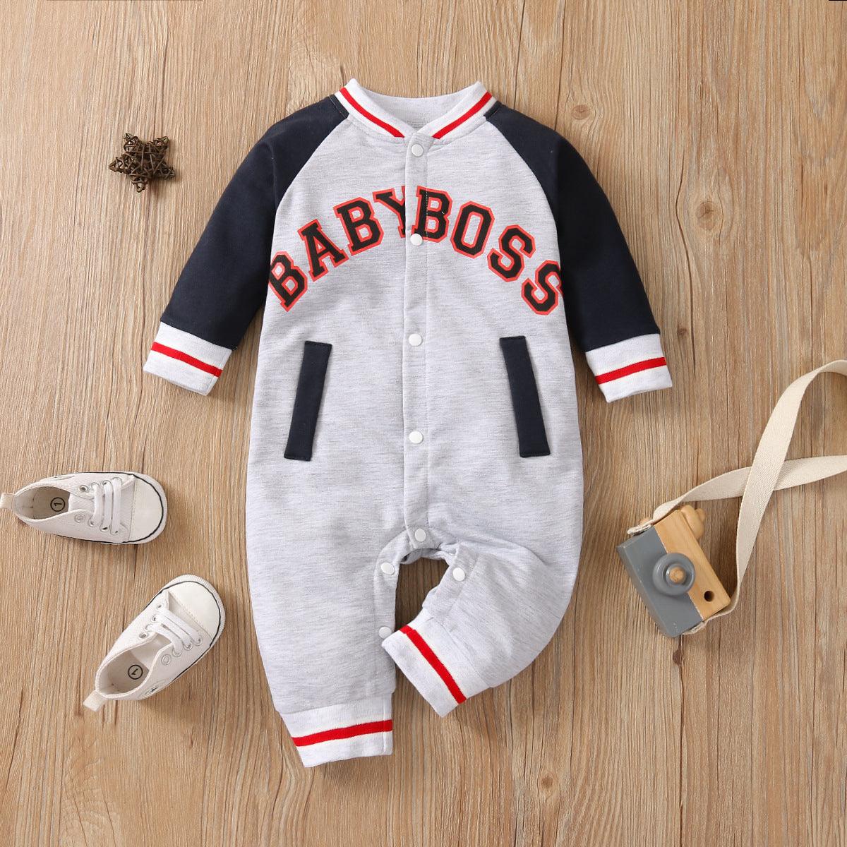 Baby Boys Long Sleeve Lettered Printed Bomber Jumpsuit