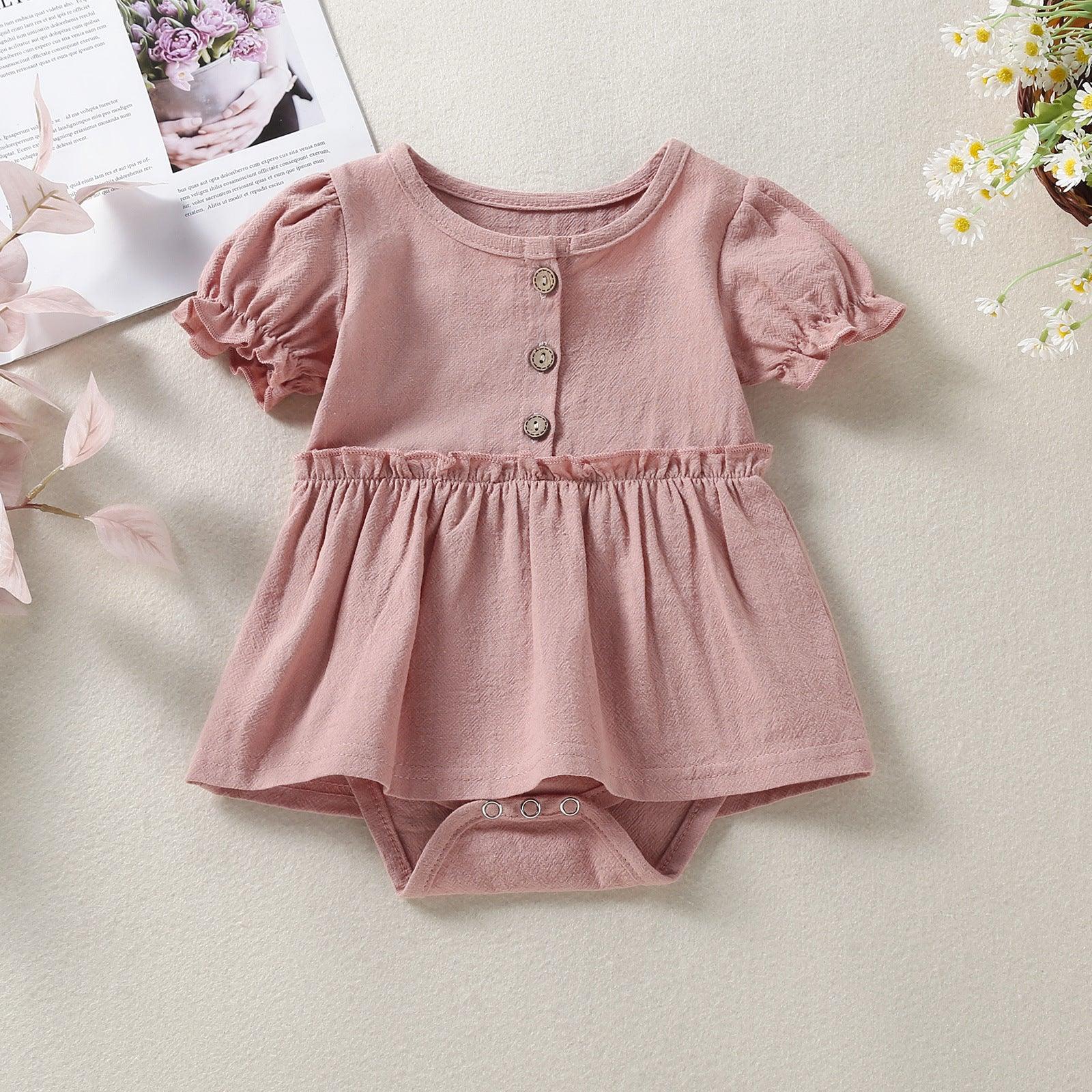 Baby Girl Solid Cotton Short Sleeve Jumpsuit