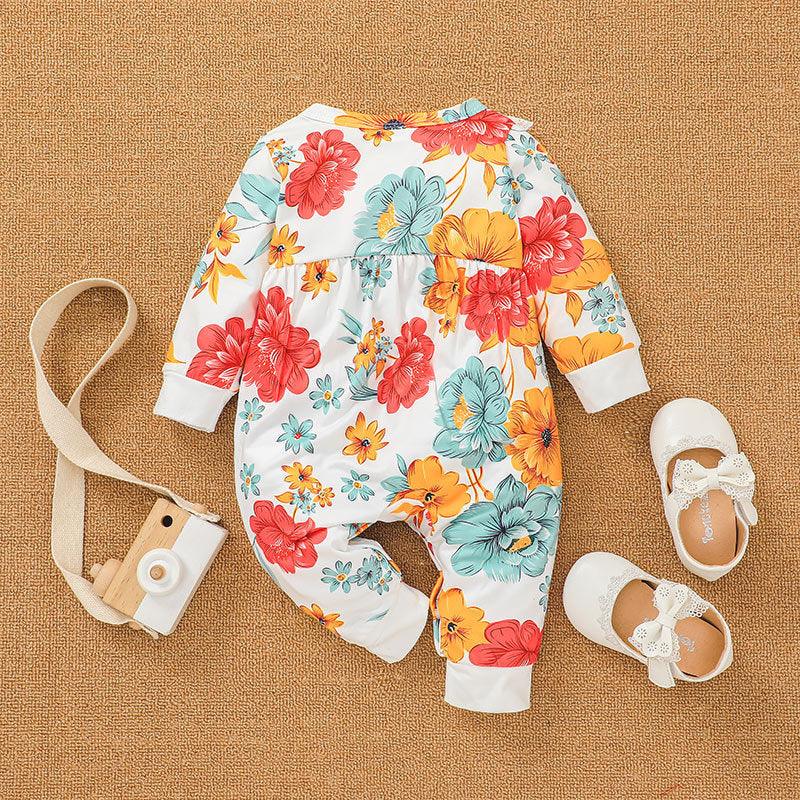 Baby Girls Flowers Printed Long Sleeve Jumpsuit