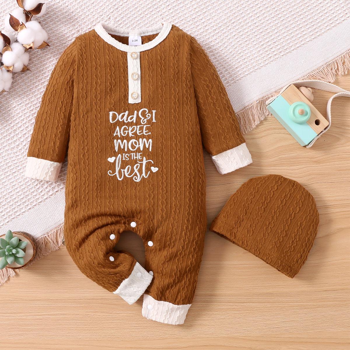 Baby Boys Girls Solid Letter Embroidered Long Sleeve Jumpsuit