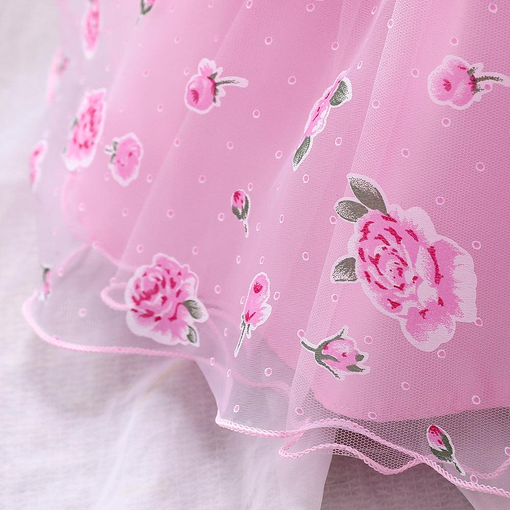 Baby Girls Flower-printed Pompous Gauze Princess Dress