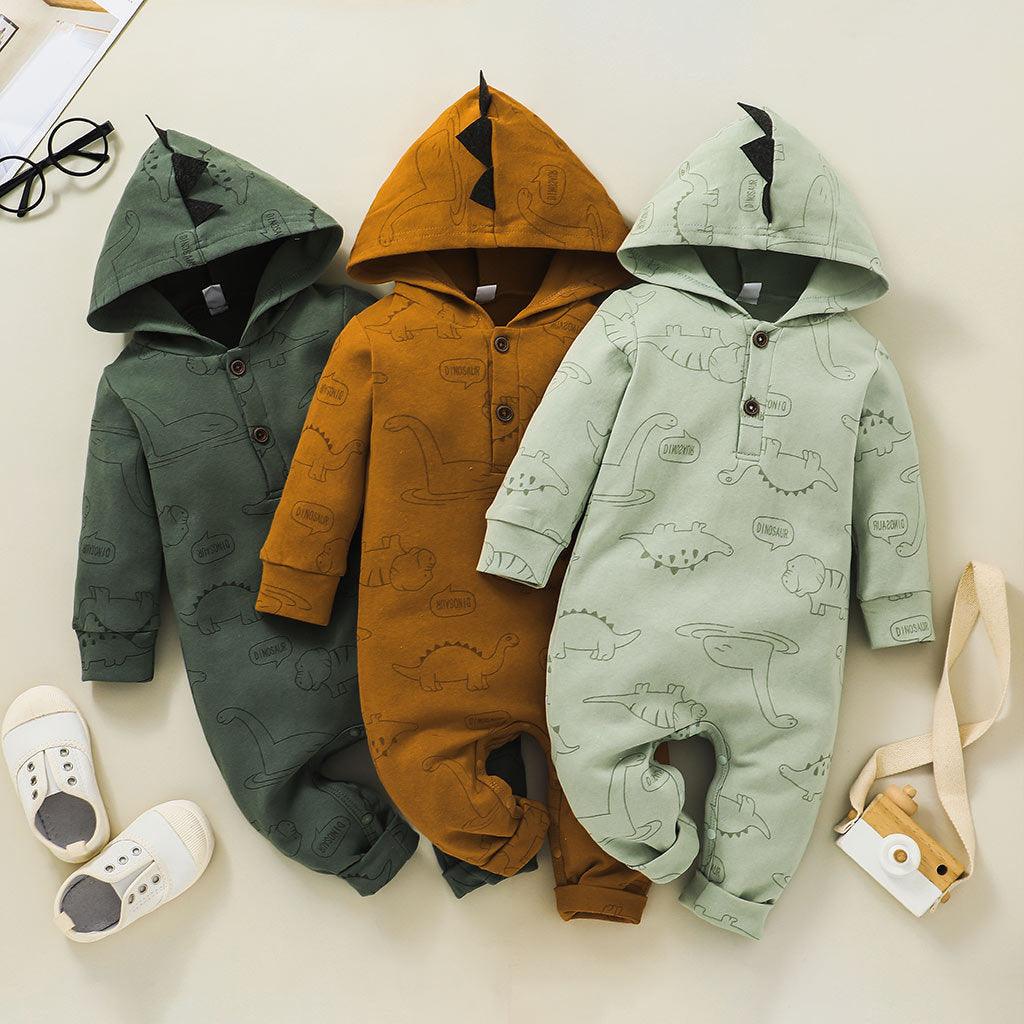 Baby Boys Solid Color Dinosaur Style Long Sleeve Jumpsuit