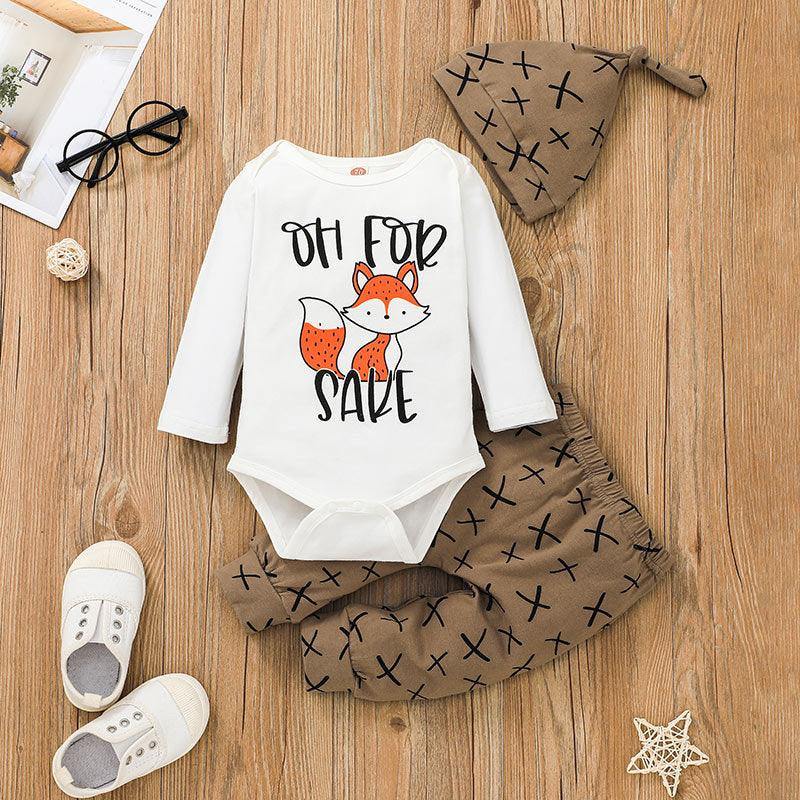 Baby Boys Girls Cartoon Fox Printed Long Sleeve Jumpsuit Pants Set