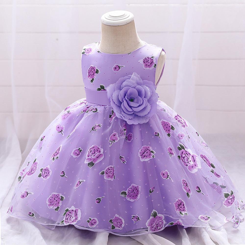 Baby Girls Flower-printed Pompous Gauze Princess Dress