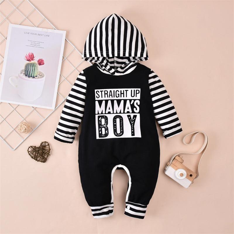 Baby Boys Letter Print Camouflage Patchwork Hooded Jumpsuit