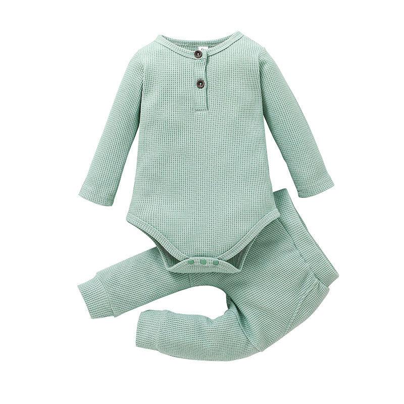 Baby Boys Girls Solid Color Knitted Striped Pullover Long Sleeve Set