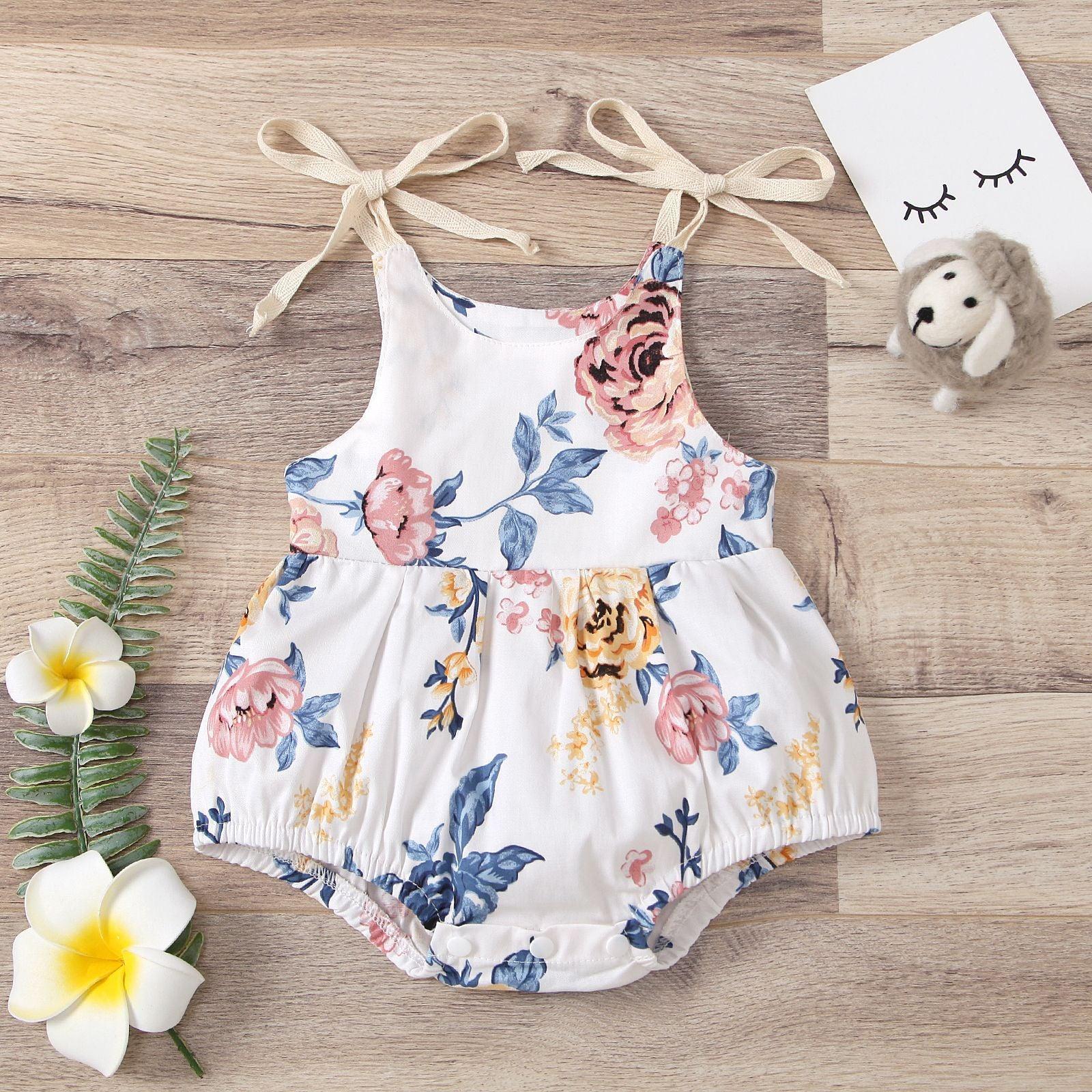 Baby Girls Flower Print Suspender Jumpsuit