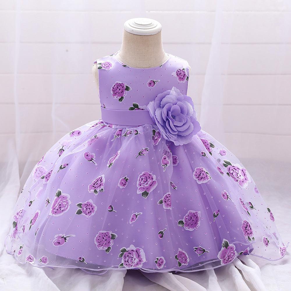 Baby Girls Flower-printed Pompous Gauze Princess Dress