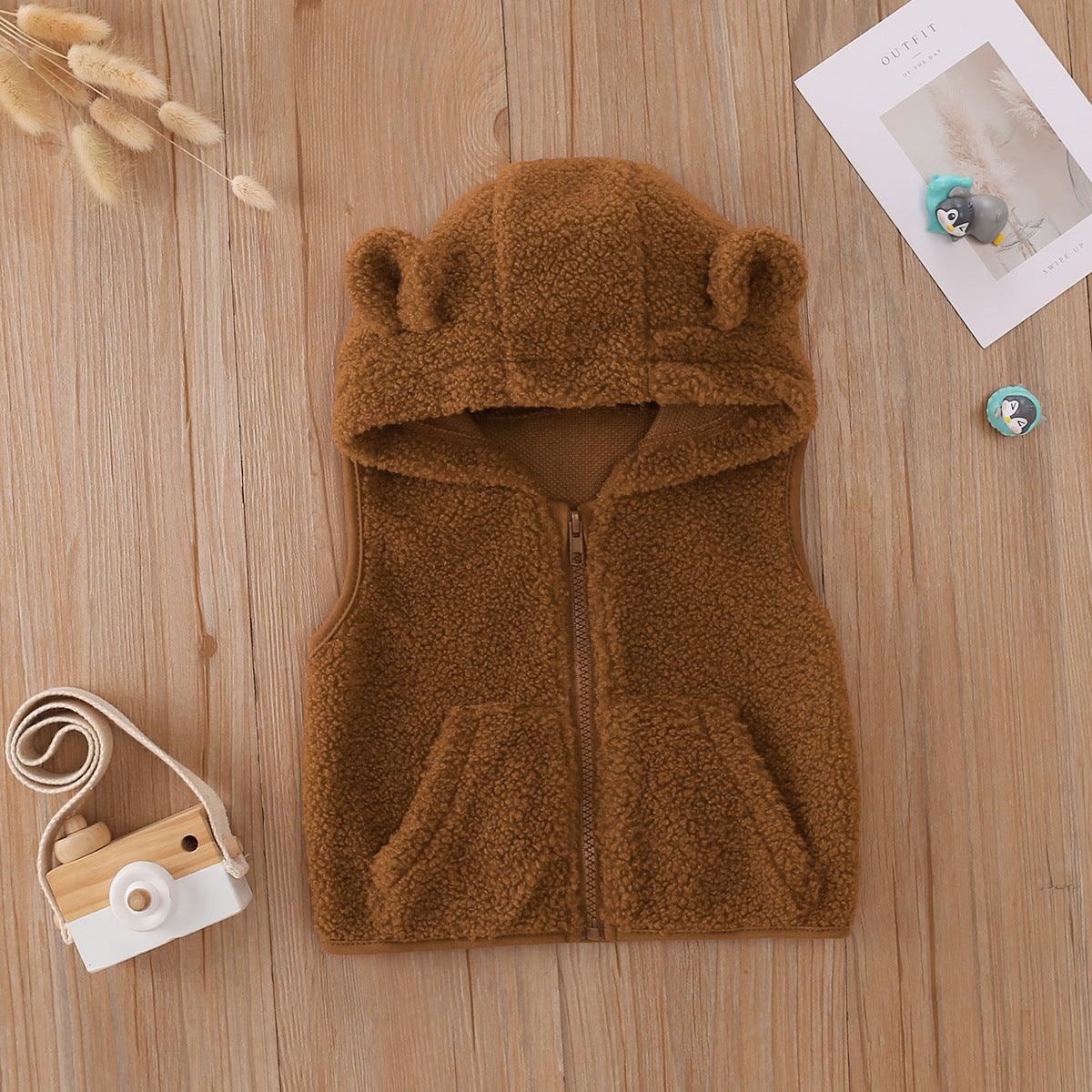 Baby Boys Girls Brown Hooded Eared Vest