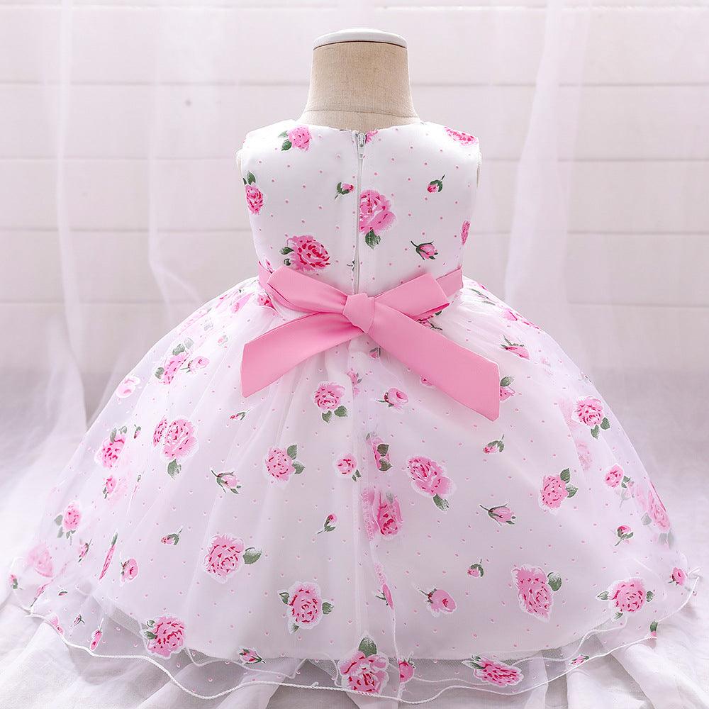 Baby Girls Flower-printed Pompous Gauze Princess Dress