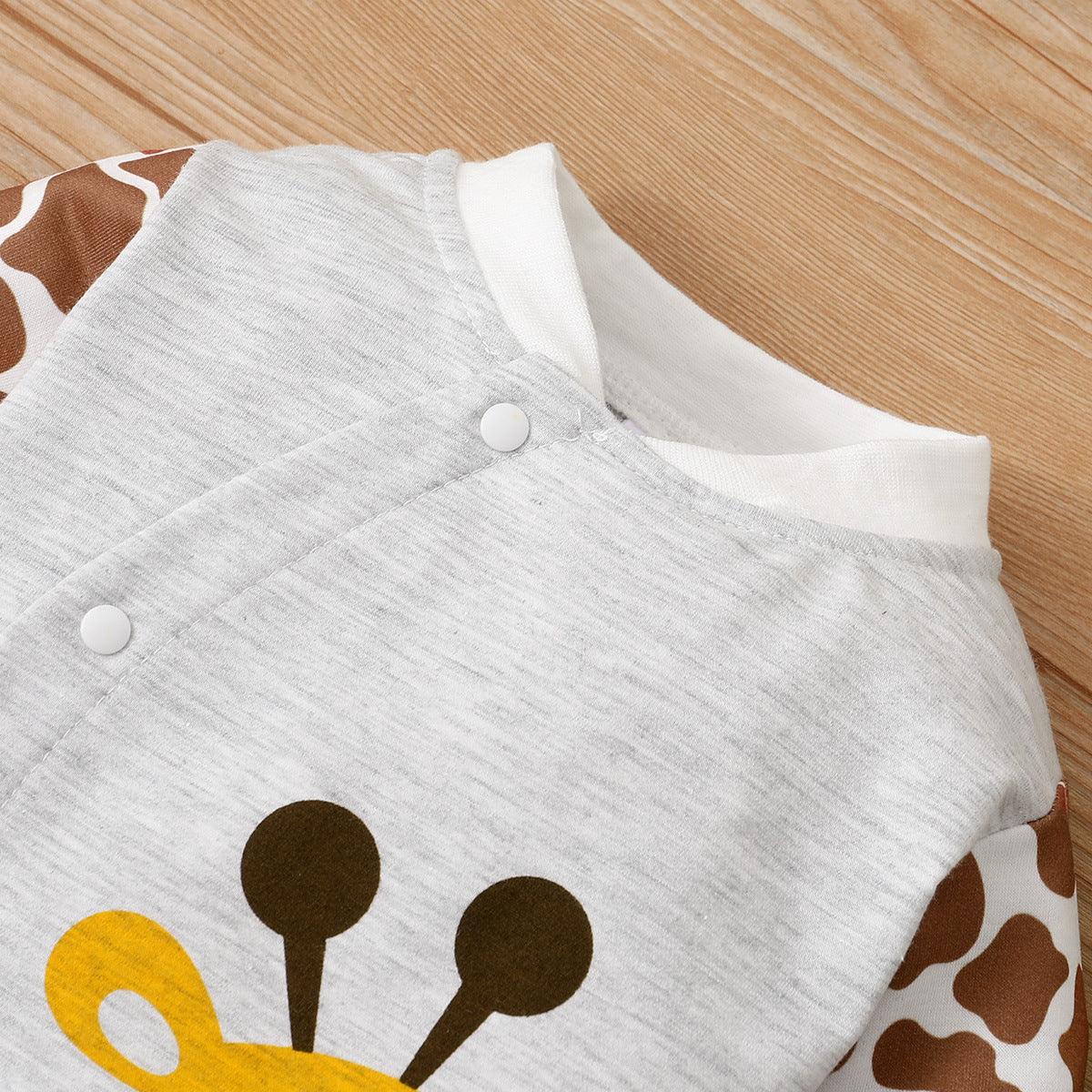 Baby Boys Girls Cartoon Deer Leopard Print Jumpsuit