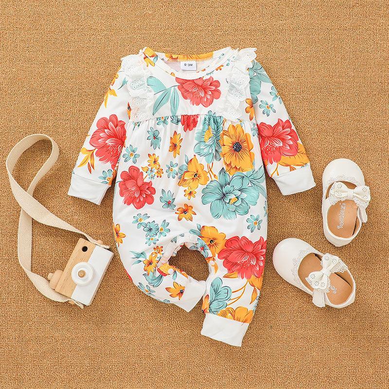 Baby Girls Flowers Printed Long Sleeve Jumpsuit