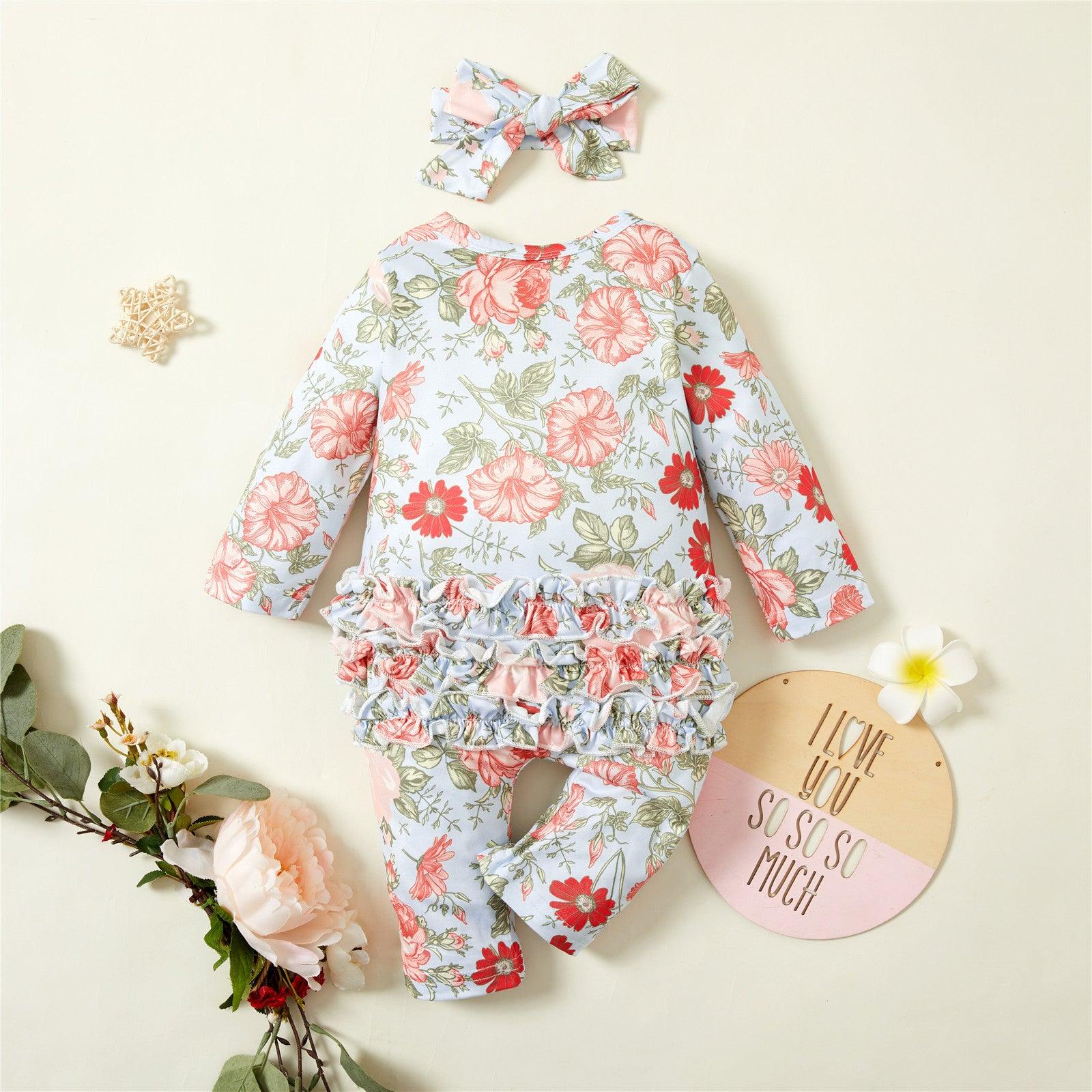 Baby Girls Flower Print Zipper Jumpsuit