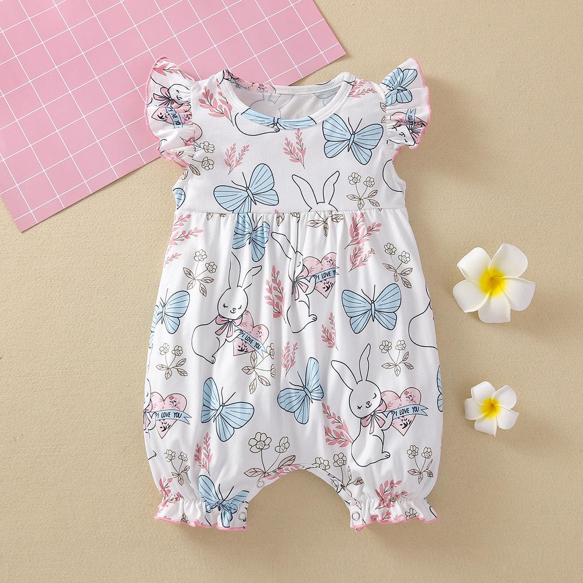 Baby Girls Cartoon Rabbit Print Jumpsuit