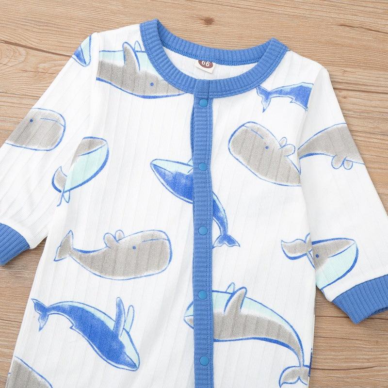 Baby Boys Girls Cartoon Whale Long Sleeve Foot Wrap Jumpsuit