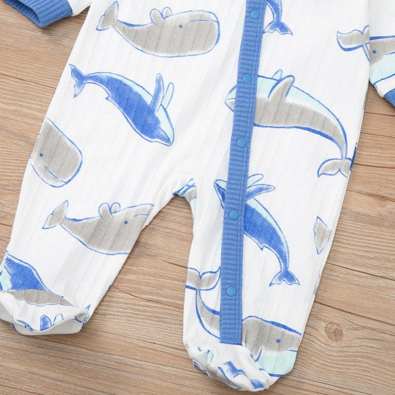 Baby Boys Girls Cartoon Whale Long Sleeve Foot Wrap Jumpsuit